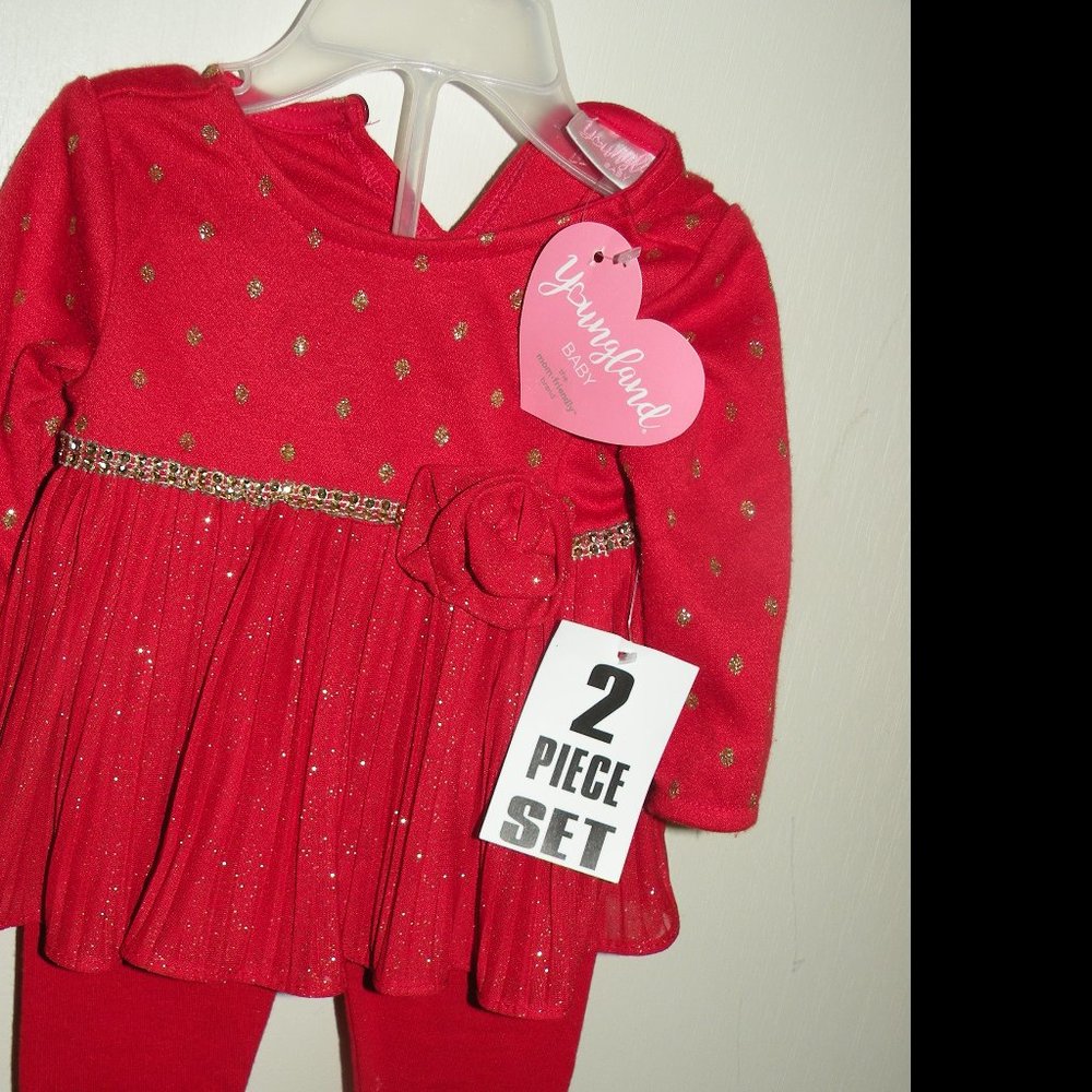 YOUNGLAND BABY 2 PIECE RED OUTFIT CHRISTMAS, VALENTINES DAY SPARKLY 6-9M
